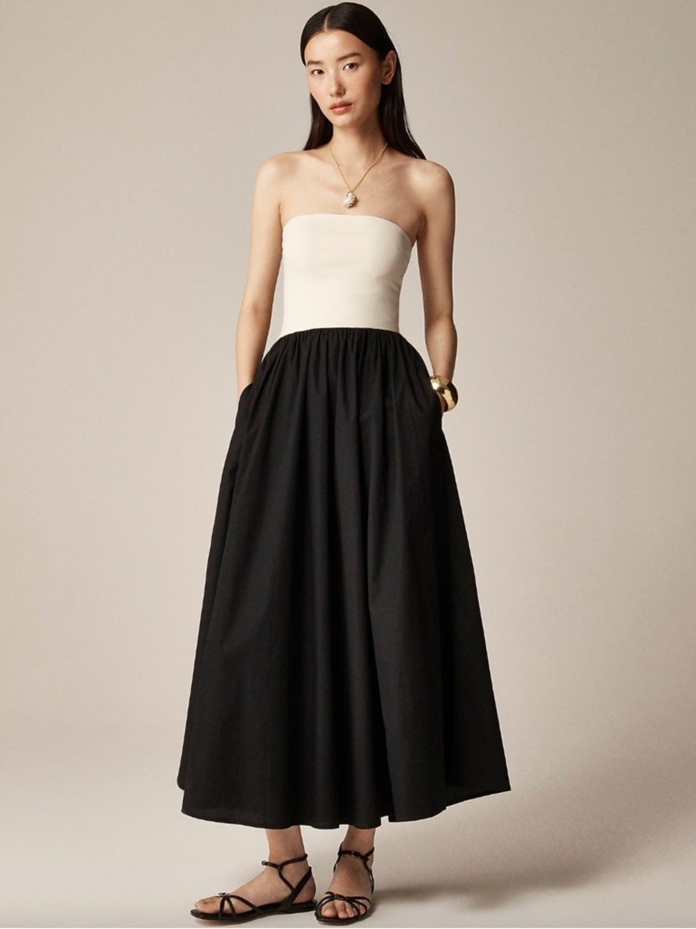 J. Crew Strapless Two-Tone Black & Cream Maxi Dress